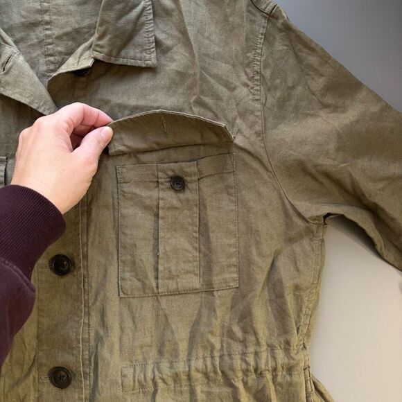 Uniqlo Linen Cotton Utility Resort Light Jacket olive green women’s XS - Picture 9 of 10